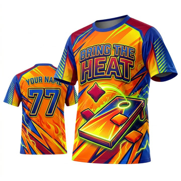 Maxcorners Cornhole Bring The Heat Electric Blue Orange Personalized Name 3D Unisex Shirt