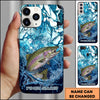 Maxcorners Fishing Phone Case Blue Water Splash Fish Art Personalized Name 3D Phone Case (10 Fish Species)