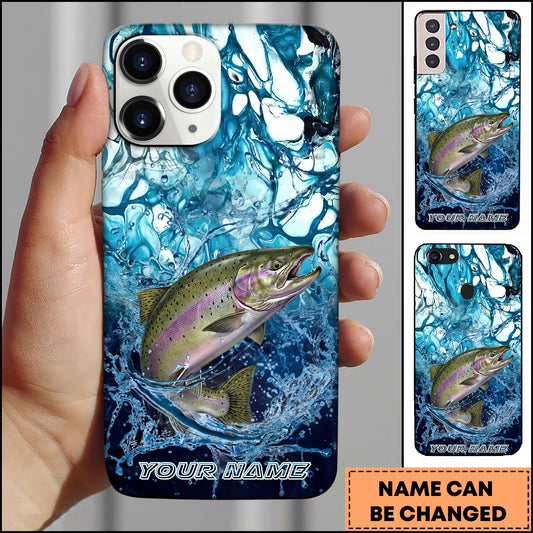 Maxcorners Fishing Phone Case Blue Water Splash Fish Art Personalized Name 3D Phone Case (10 Fish Species)