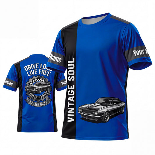 Maxcorners Personalized Car Classic Muscle Car 3D T-Shirt – Burgundy Black Vintage Soul and Silver Muscle Car
