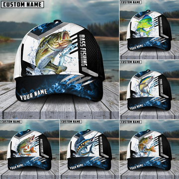 Maxcorners Fishing Blue Flame Sport Pattern Personalized Name 3D Cap (11 Breeds)