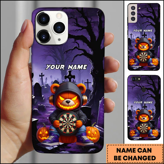 Maxcorners Darts Halloween Pumpkin Bear With Dartboard Graveyard Scene Personalized Name Phone Case