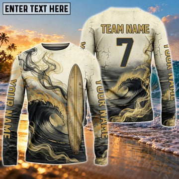 Maxcorners Surfing Dramatic Ocean Wave Art Customized Name, Number, Team Name 3D Long Sleeve Shirts