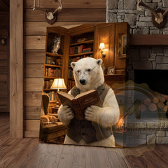 Maxcorners Wise Polar Bear Reading Book Cozy Library Canvas