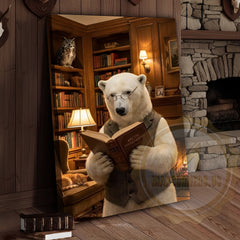 Maxcorners Wise Polar Bear Reading Book Cozy Library Canvas