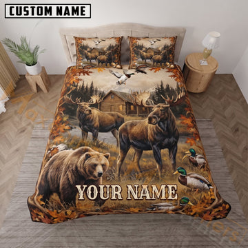 Maxcorners Bear Hunting Mountain Forest Wildlife Custom Name 3D Bedding Set