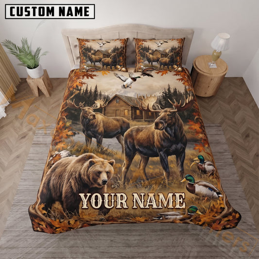 Maxcorners Bear Hunting Mountain Forest Wildlife Custom Name 3D Bedding Set