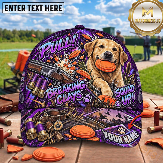 Maxcorners Purple Labrador Breaking Clays Trap Shooting Personalized Name 3D Cap