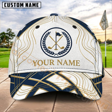 Maxcorners Golf Crossed Clubs Gold Line Personalized Name 3D Cap
