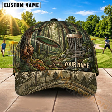 Maxcorners Disc Golf Camo Forest Chain Basket Personalized Name 3D Cap