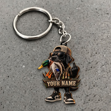 Maxcorners Duck Hunting Black Labrador Retriever Urban Hunter Mascot Custom Name Gift 2D Flat Acrylic Ornament, Keychain