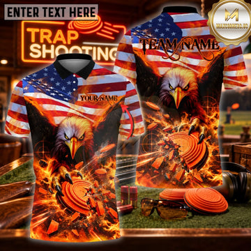 Maxcorners Trap Shooting Navy Blue American Flag Stars and Stripes Personalized Name 3D Unisex Shirt