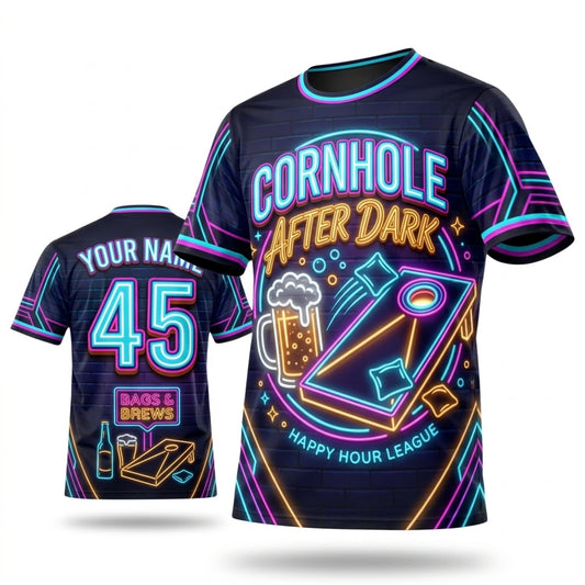 Maxcorners Cornhole Cornhole After Dark Neon Board Personalized Name 3D Unisex Shirt