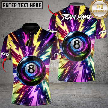 Maxcorners Neon Electric Storm 8-Ball Billiards Personalized Name 3D Unisex Shirt