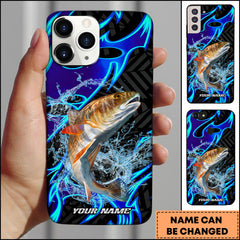 Maxcorners Redfish Fishing Neon Blue Flame Water Splash Art Personalized Name Phone Case