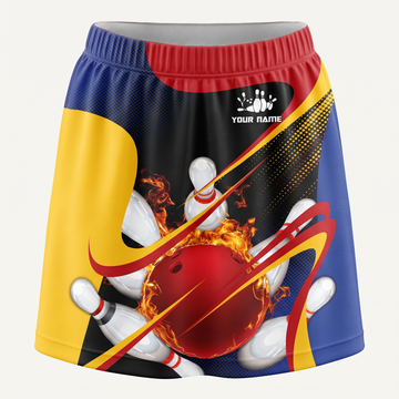 Maxcorners Bowling Flaming Red Ball And Pins Abstract Personalized 3D Skirts With Shorts