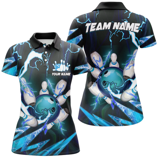 Maxcorners Flame Lightning Thunder Bowling Ball Pins Multicolor Option Customized Name 3D Shirt For Women