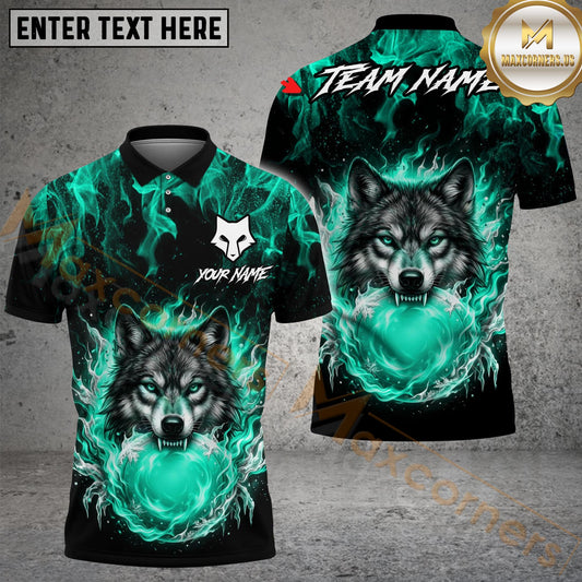 Maxcorners Disc Golf Flaming Wolf Design Personalized Name, Team Name 3D Shirt (4 Colors)