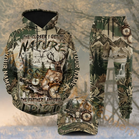 Maxcorners Hunting Nature Deer Woodland Forest Green Camo Personalized 3D Shirts