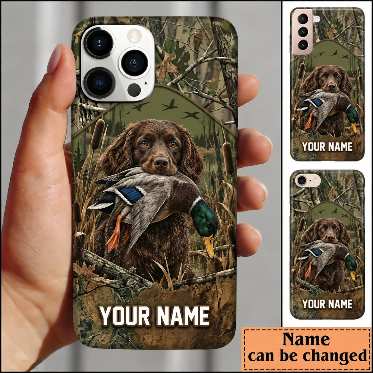 Maxcorners Duck Hunting Yellow Labrador Retriever Woodland Camouflage Personalized Name 3D Phone Case - Boykin Spaniel