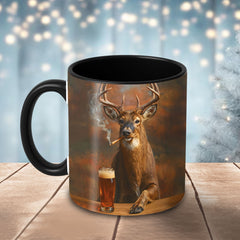 Maxcorners Deer Bar Scene Smoking Beer 3D Ceramic Mug