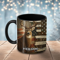 Maxcorners Deer American Flag Rustic Style Multicolor Options Personalized Name 3D Ceramic Mug