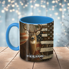 Maxcorners Deer American Flag Rustic Style Multicolor Options Personalized Name 3D Ceramic Mug