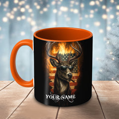 Maxcorners Deer Cool Sunglasses Fire Flag Multicolor Options Personalized Name 3D Ceramic Mug
