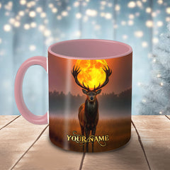 Maxcorners Deer Full Moon Mystical Scene Multicolor Options 3D Ceramic Mug