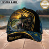 Maxcorners Fishing Skull Fisherman Sunset Gold Stripe Personalized 3D Cap