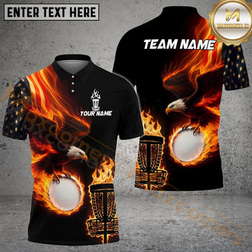 Maxcorners Disc Golf Eagle Flag Flame Personalized Name, Team Name 3D Shirt (4 Colors)