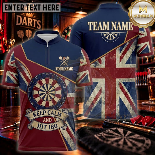 Maxcorners Darts British Union Jack Keep Calm Bullseye Personalized Name 3D Unisex Shirt
