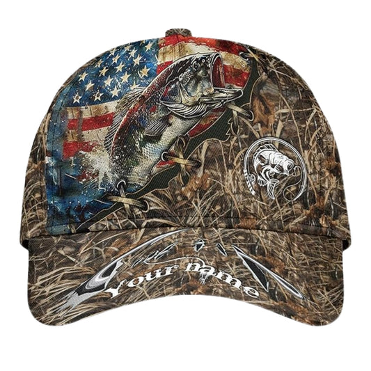 Maxcorners Custom US Flag Fishing Camo Baseball Cap, Custom Caps For Fishing Lovers LM0402