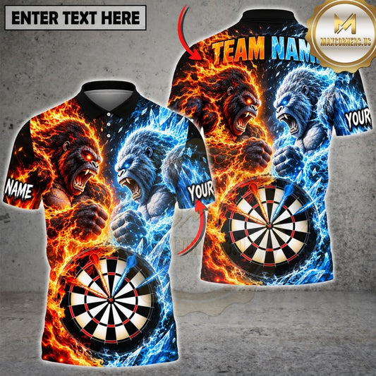 Maxcorners Darts Fire And Ice Furious Gorilla Mascot Dual Element Target Board Graphic Multicolor Customized Name, Team Name 3D Shirts