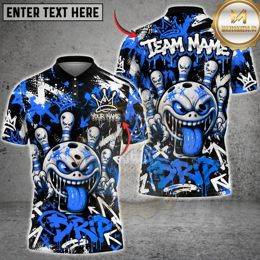 Maxcorners Bowling Crazy Ball Monster Drip Lettering Urban Graffiti Pins Artwork Multicolor Customized Name, Team Name 3D Shirts