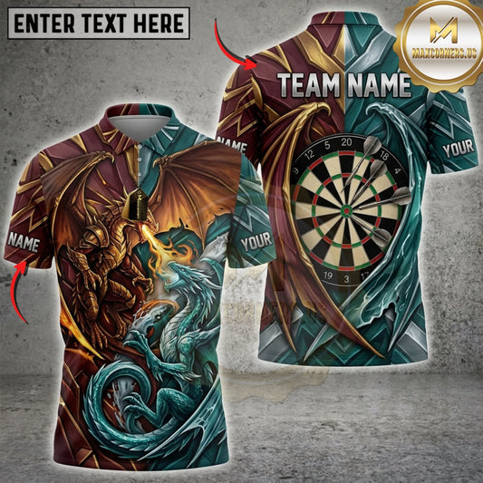 Maxcorners Darts Fire And Water Dragon Tribal Dartboard Personalized Name 3D Unisex Shirt