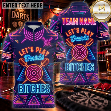 Maxcorners Darts Lets Play Darts And Bitches Neon Purple Graphic Personalized Name 3D Unisex Shirt