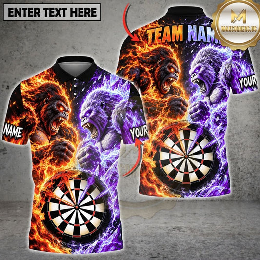 Maxcorners Darts Fire And Ice Furious Gorilla Mascot Dual Element Target Board Graphic Multicolor Customized Name, Team Name 3D Shirts