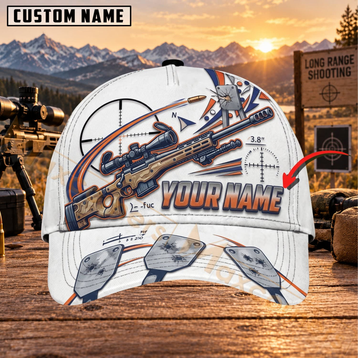 Maxcorners Long Range Shooting Rifle Blueprint Sketch Personalized Name 3D Cap