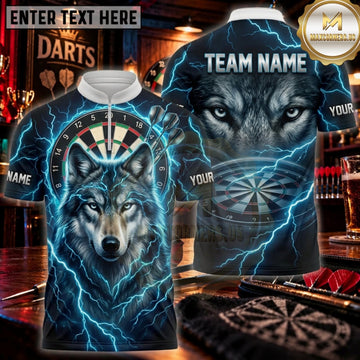 Maxcorners Darts Electric Blue Thunder Wolf Personalized Name 3D Unisex Shirt