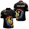 Maxcorners Funny Yin Yang 8 Ball & 9 Ball Colorful Splash Custom Men's Billiard Shirts, Pool Jerseys| BLACK LM1805