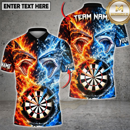 Maxcorners Darts Fire And Ice Fierce Shark Mascot Dual Element Target Board Graphic Multicolor Customized Name, Team Name 3D Shirts