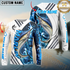 Maxcorners Marlin Fishing White Blue Lava Sun Protection Personalized Name, Team Name Long Sleeve Shirt