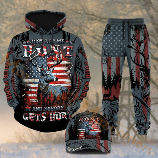 Maxcorners Hunting Patriotic Deer American Flag Dark Camo Personalized 3D Shirts