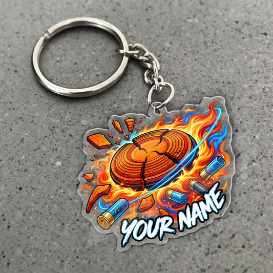Maxcorners Clay Shooting Flaming Clay Target Customized Name 3D Keychain And Ornament