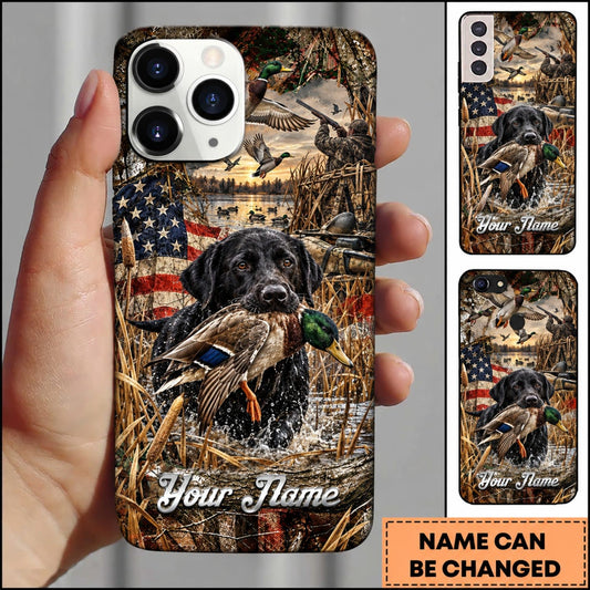 Maxcorners Duck Hunting German Shorthaired Pointer American Flag Golden Forest Personalized Name 3D Phone Case - Black Labrador Retriever - Mallard