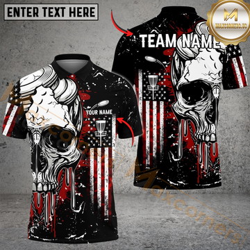 Maxcorners Disc Golf American Flag Skull Customized Name, Team Name 3D Shirt
