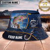 Maxcorners Fishing Blue Hook Net Water Splash Personalized 3D Bucket Hat (12 Fish Species)