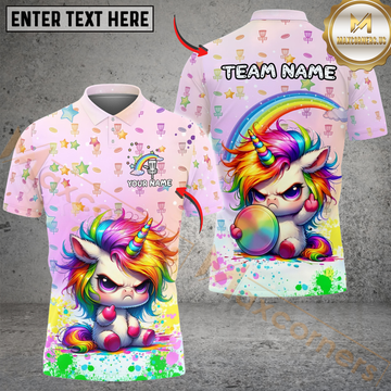 Maxcorners Disc Golf Cute Angry Unicorn Rainbow Customized Name, Team Name 3D Shirt