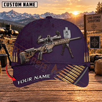 Maxcorners Long Range Shooting Purple Tactical Rifle Personalized Name 3D Cap